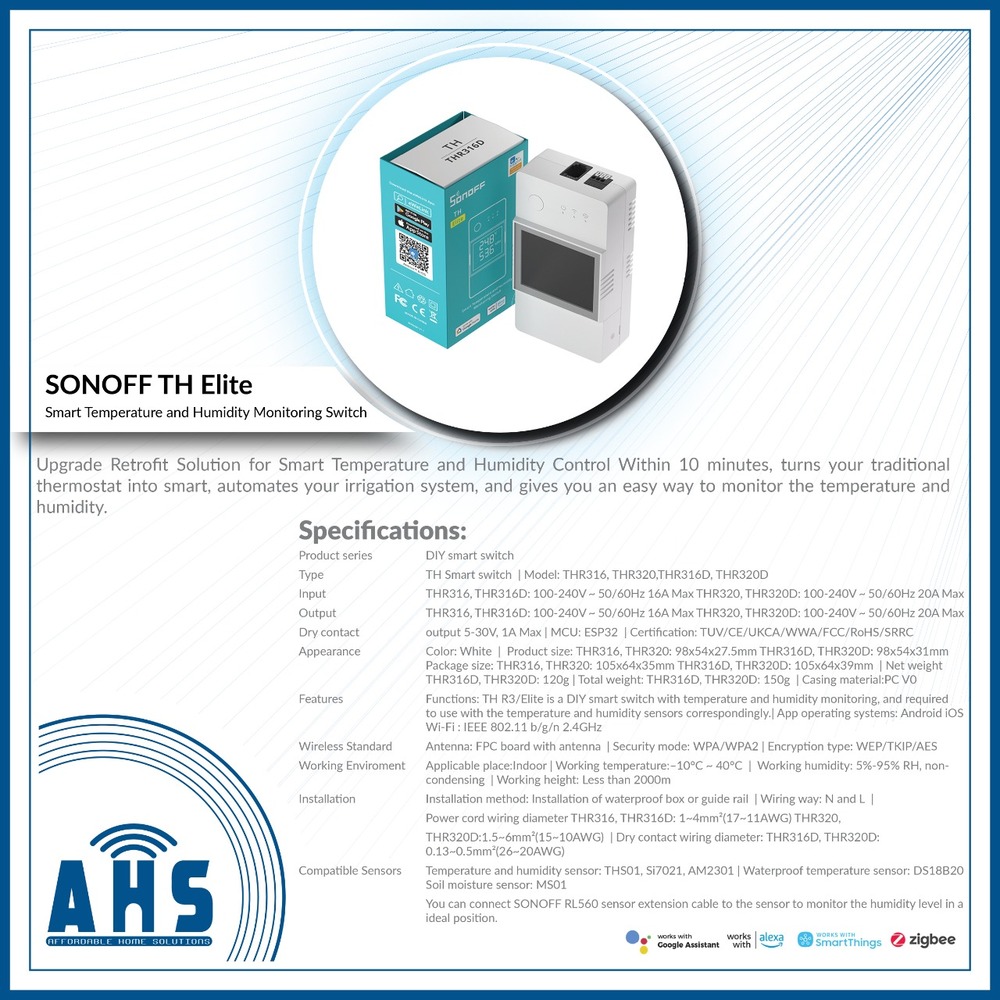 SONOFF THS01 High Accuracy Temp and Humidity Sensor for Sonoff TH  Elite/Origin,RJ9 4P4C Interface